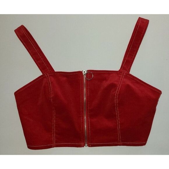 Urban Outfitters Corduroy‎ Top Size XL Red Zip Front Straps - Picture 6 of 6